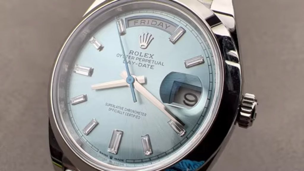 Rolex Day-Date Ice Blue Platinum Diamond Baguette Indices 228206-0002 Rolex Watch Review
